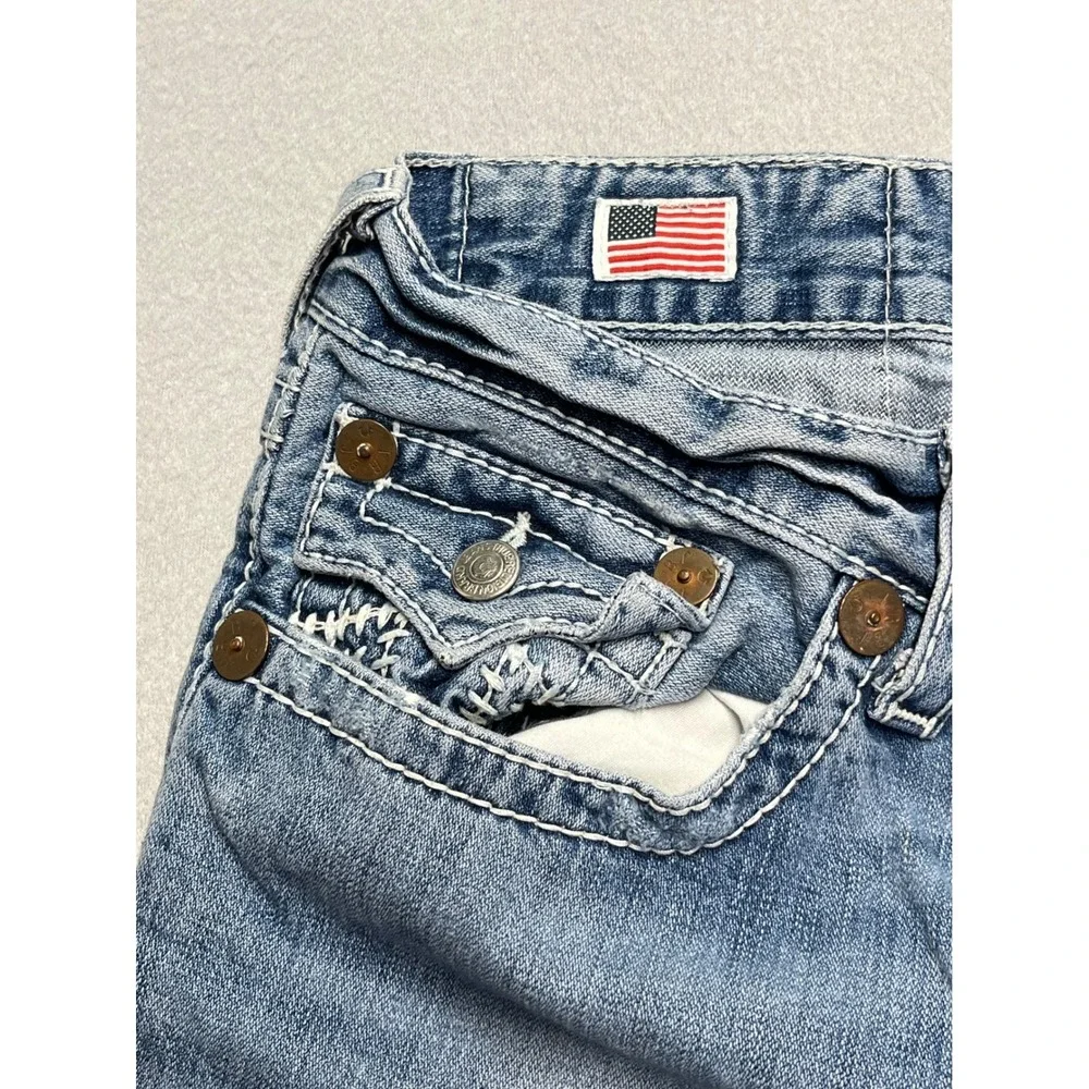 True Religion Ricky Big T Straight Leg XL 38x30 Jeans Light Wash White Stitch